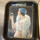 Coca-Cola Advertising Tray Lot of 2 Black/Gold Drink Coke Lady, Bottle/Glass — photo 1