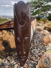 Vintage Indonesian Balinese Hand Carved Wood Tribal Mask Lacquered Folk Wall Art