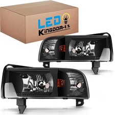 LEDKINGDOMUS Headlight Assembly DOT for Dodge Ram 1994-2001 Black Housing