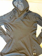 Under Armour ColdGear Fitted Hoodie Gray Textured Pullover Womens Size Large