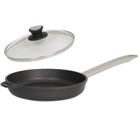 Skk Guss Bratpfanne 28 Cm Grill-Pfanne Gerippt Antihaft Edelstahl-Griff & Deckel
