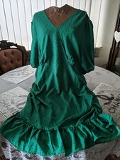 Size 4XL(46' Bust) Green Spotted V Neck 3/4 Puff Sleeves Ruched Sided Frilled...