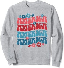 Vintage American Groovy 4th of July Patriotic USA Unisex Crewneck Sweatshirt