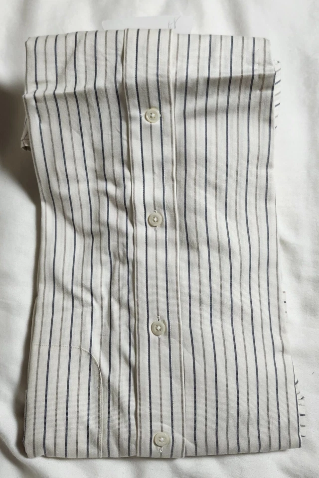 Camisa de vestir Valentino para hombre abotonada a rayas color marfil talla 16 32-33 Foto 4 de 4