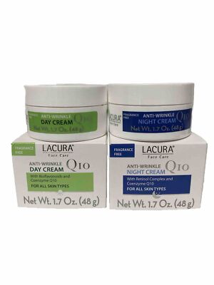 Set of 2 LACURA Q10 Anti-Wrinkle Face Day & Night Cream MADE IN GERMANY NEW SEAL