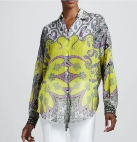 ETRO italy Size 42 Cotton Silk Paisley Blouse Shirt Euc  - Picture 1 of 12