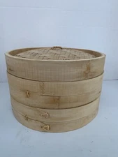 Asian 10 inch Bamboo Steamer 3 Piece Organic Dim Sum