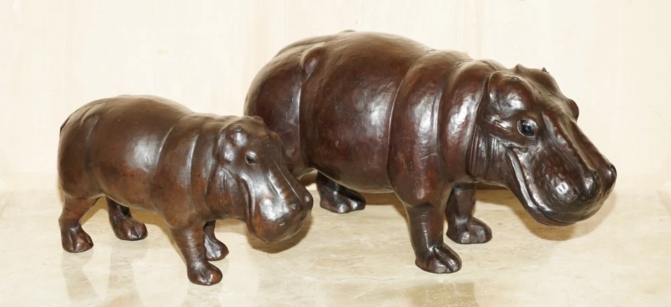 MEDIUM SIZED LIBERTY'S LONDON OMERSA BROWN LEATHER HIPPOPOTAMUS FOOTSTOOL - Image 2 of 4