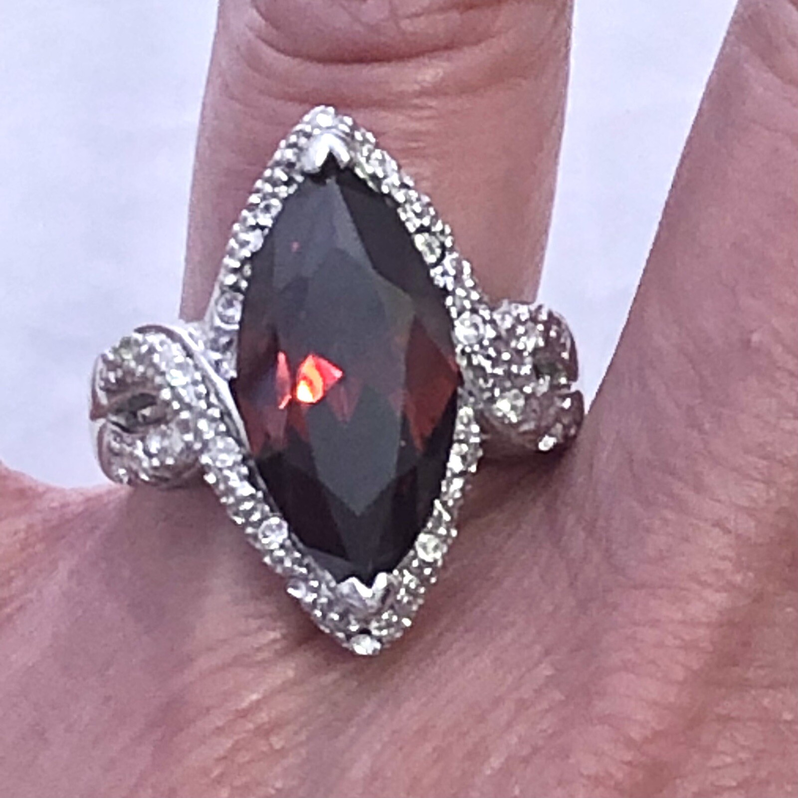 Faux Ruby Marcasite Statement Ring Boho Bold Runw… - image 3