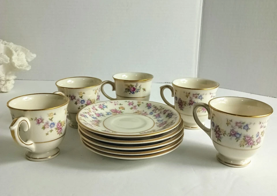 Juego de cinco tazas y platillos vintage Reverie Lamberton marfil Demitasse, leer Foto 4 de 4