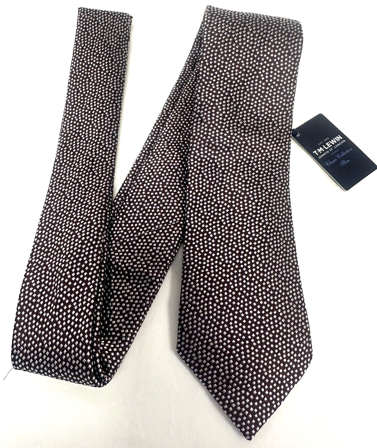NEW TM Lewin Classic Collection pure silk burgundy Scatter Spot handmade tie