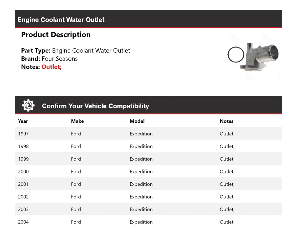 Salida de agua refrigerante motor Ford Expedition 1997-2004 4 estaciones 1998 1999 Foto 2 de 4