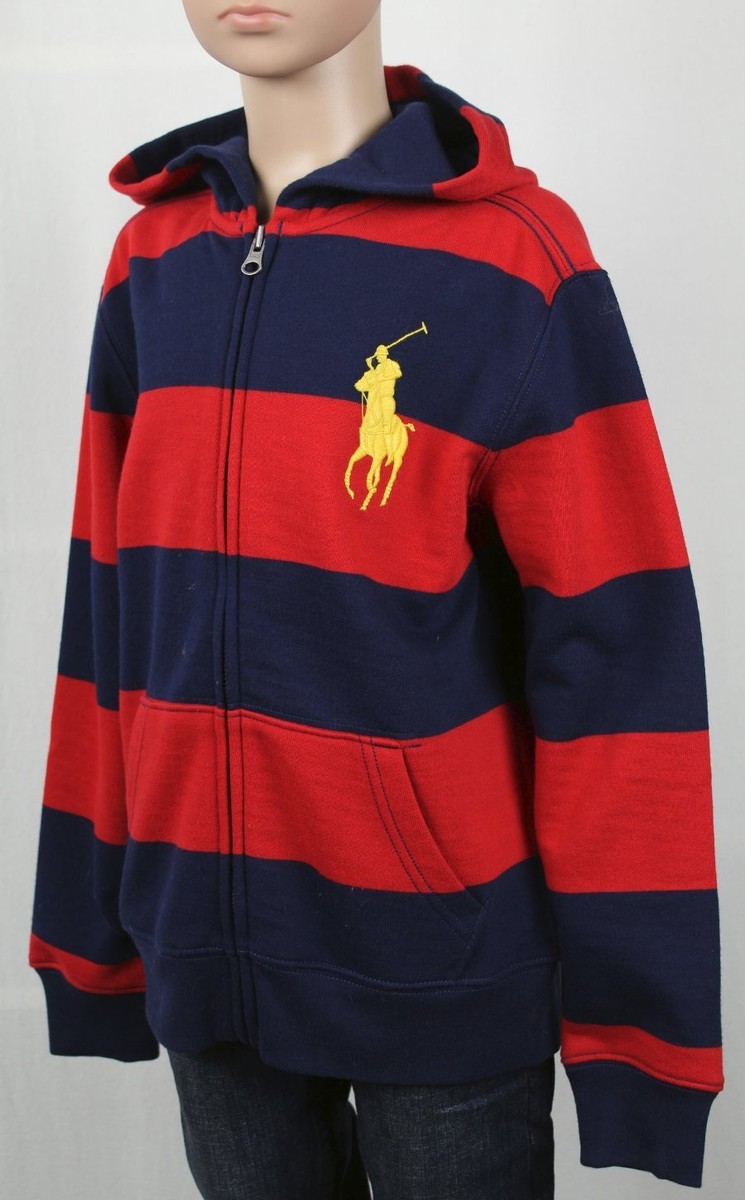 パーカー・フーディ Ralph Lauren VTG 5 PKT-FULL LENGTH-STRAIGHT POLO Ralph Lauren Kids Red Navy Blue Striped Big Gold Pony