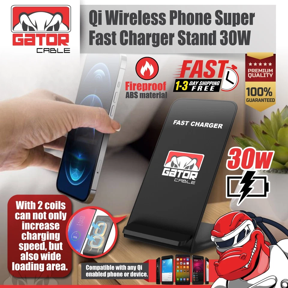 2x Wireless Phone Charger Stand Pad 30W Fast Charge For Samsung iPhone Universal - Image 4 of 4