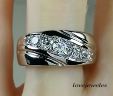 14K White Gold Finish 2CT Lab-Created Round Cut Diamond Men's Wedding Band Ring