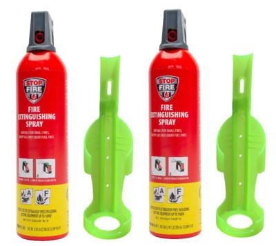 REINOLDMAX Feuerlöschspray, Stop Fire, Feuerlöscher 750g, 2 Stück + 2 Halter grü