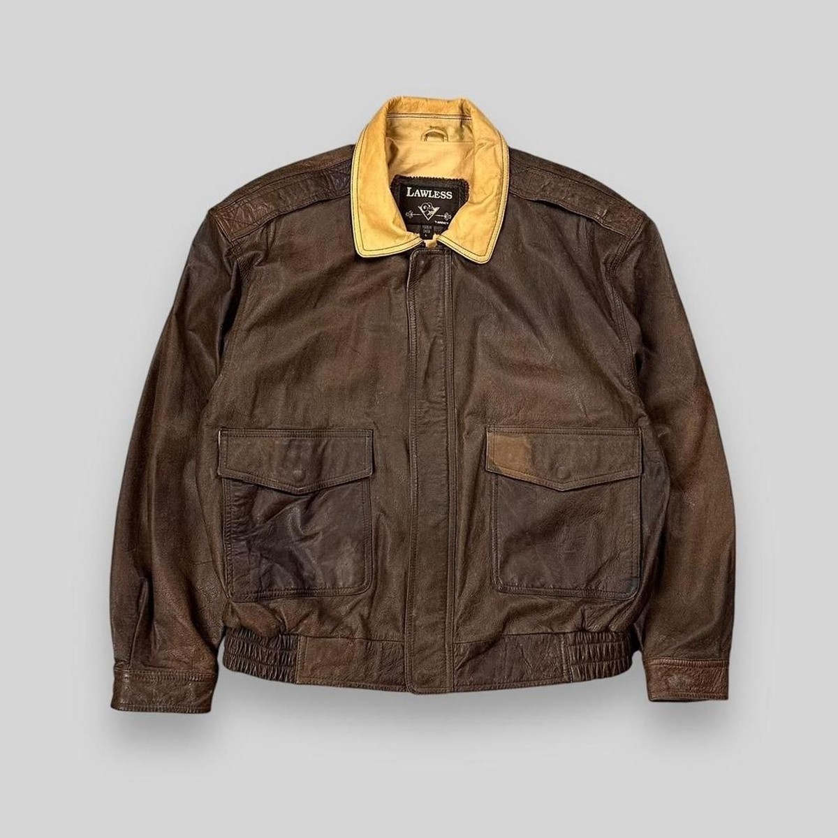 Vintage 90s Lawless Leather Bomber Jacket Brown Large | eBay UK