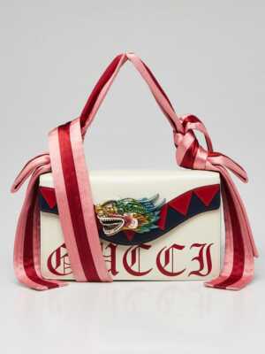 Gucci White Leather Naga Dragon Shoulder Bag