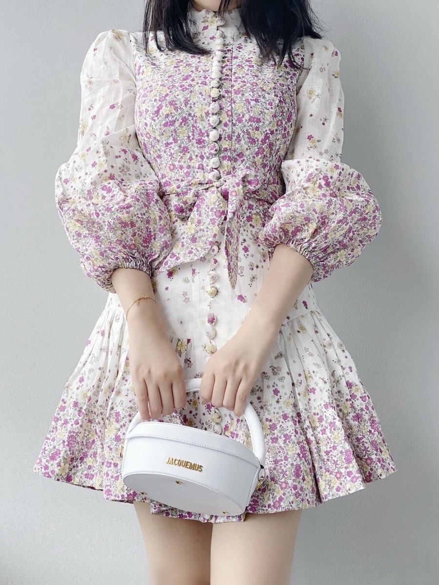 knee length dresses for ladies Zimmermann Carnaby Indigo Ditsy Floral-Print Broderie Anglaise Linen M –  Blogger Armoire main image 1