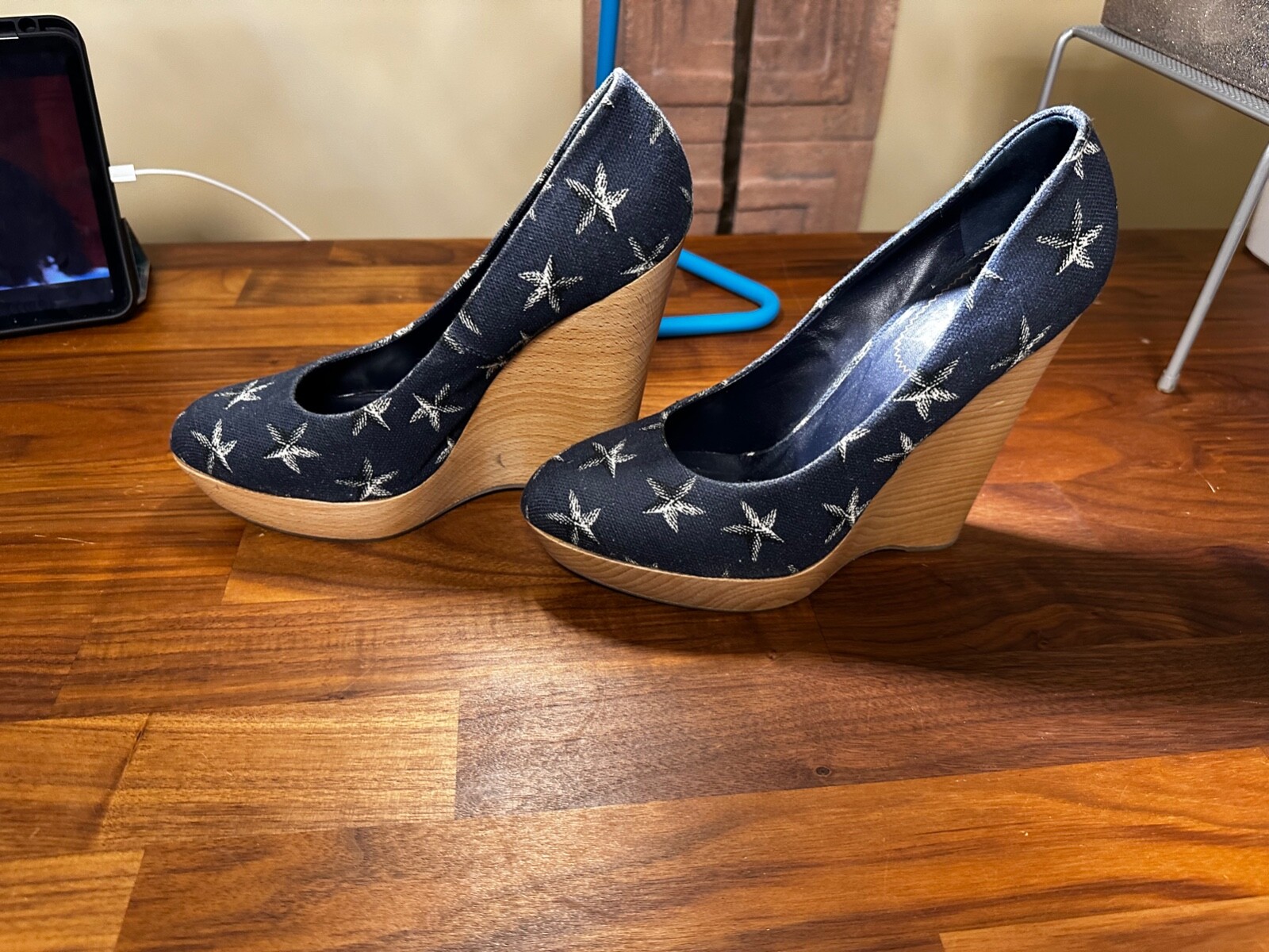 SAINT LAURENT Ysl blu navy con zeppi stampa a stella 40 1 2