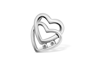 Anhänger Zwei Herzen Gold mit Diamanten - 750er 18K Weißgold 0,02ct Diamantanhän