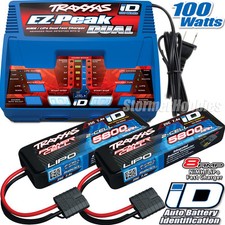 Traxxas EZ-Peak Dual iD Charger 2972 with 2 7.4V 5800mAh LiPo Batteries 2843X