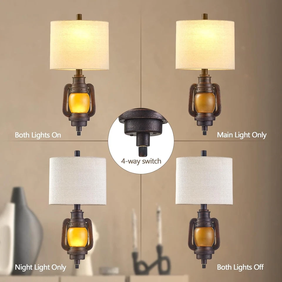Wall Mount Lamp, Wall Lights with Plug in Cord - Dark Bronze Finish, Linen Fabri — 第 3/4 张图片