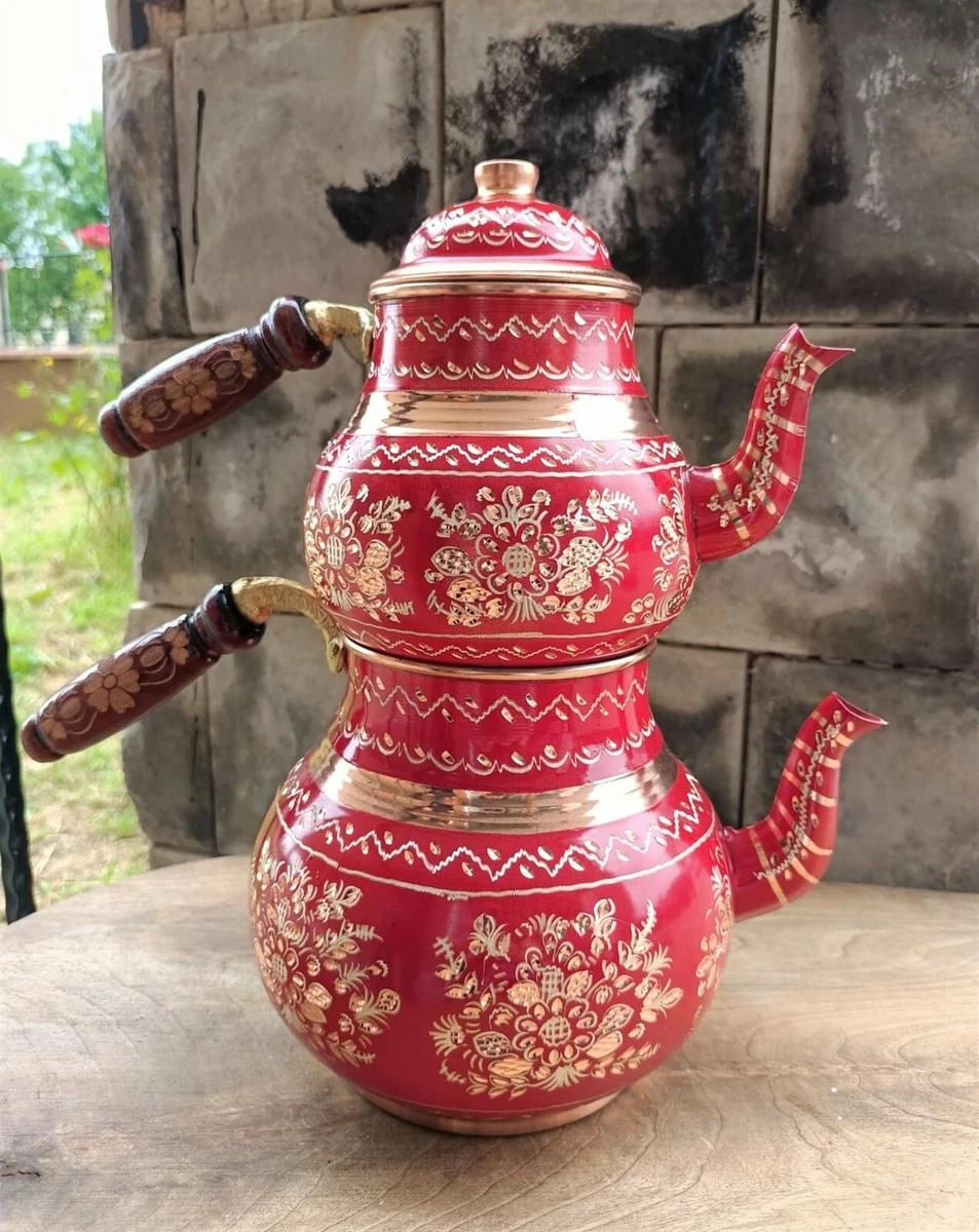 Copper Tea Pot Turkish Handmade Hand Painted Kettle For Stovetop