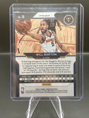 20/21 Panini Prizm Basketball - WILL BARTON PURPLE WAVE PARALLEL #79 Nuggets - Picture 3 of 3