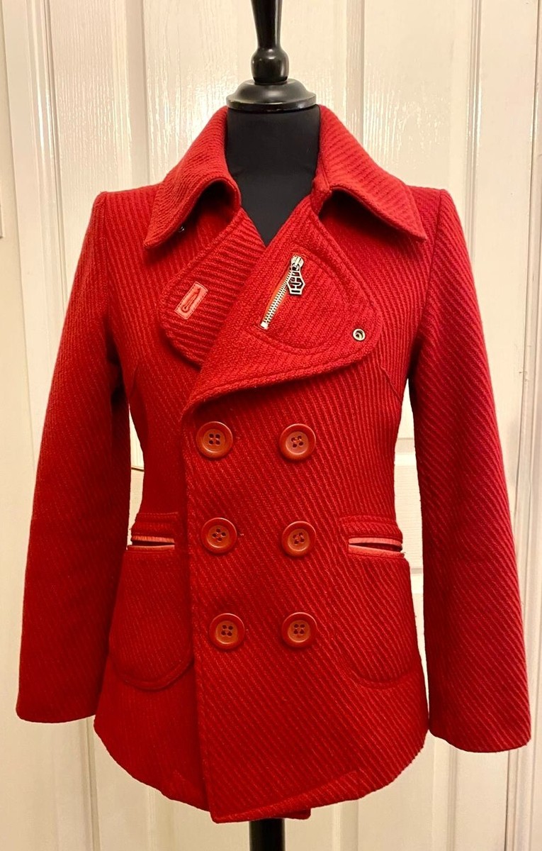 DIESEL Double-breasted Wool Blend Pea Coat in Stylish Red
