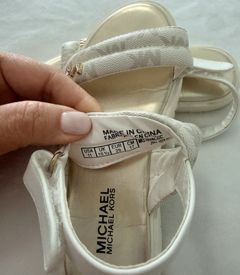 Michael Kors Girls White Logo Strappy Sandals Open Toe Hook & Loop US 11 EU 29