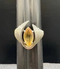SZ 10 Vintage Sterling Silver Modernist Marquise Citrine Signed Estate Ring 925