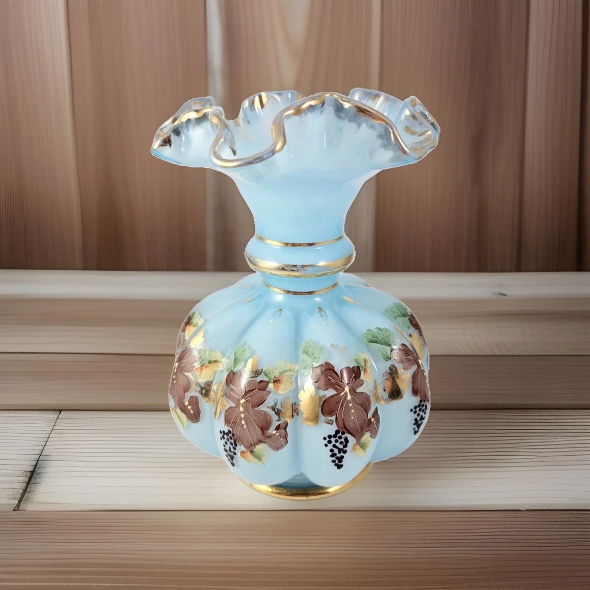 Fenton Blue Melon Vase for sale | eBay