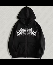 Men  s Black Gothic Full Zip Hooded Fleece Hoodie Graphic Print Pockets S