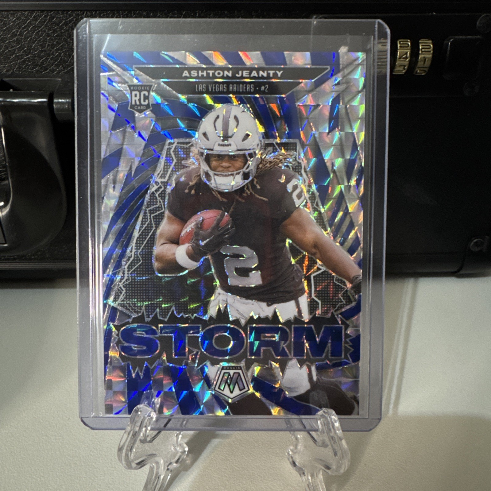 2025 Panini Mosaic Ashton Jeanty Blue Storm /99 #4 Las Vegas Raiders RC