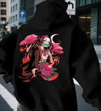 Men's Anime Demon Graphic Hooded Sweatshirt with Japanese Art Print Hoodie