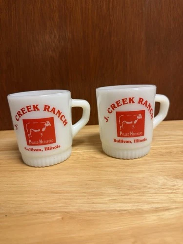 Vintage Milk Glass Anchor Hocking Fire-King Ware Advertising Mugs Sullivan, IL