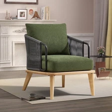 CANMOV Accent Chair, Mid-Century Modern Armchair with Metal Armrests Wood Frame
