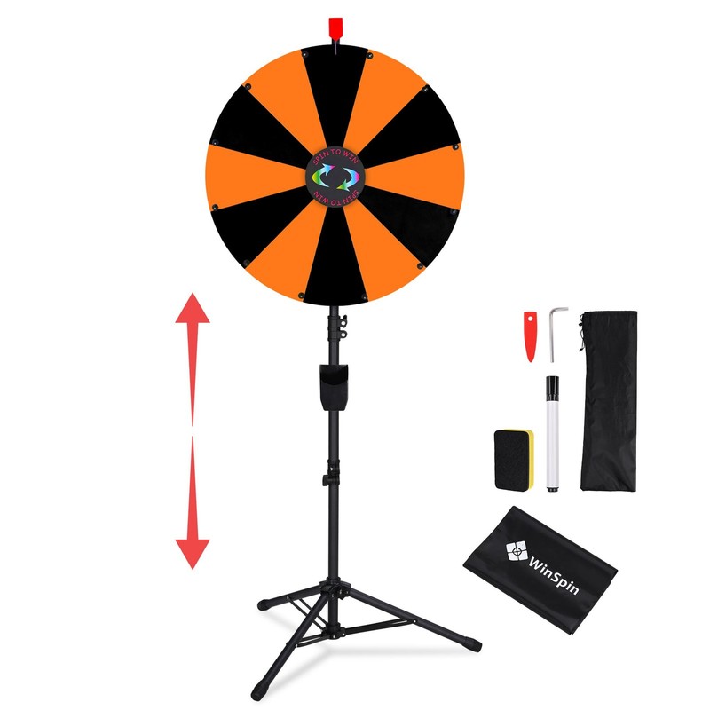 WinSpin 24" Floor Stand Modular Prize Wheel w/ 12 PCS Backup Panels Black Orange