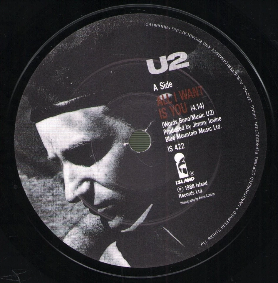 U2 All I Want Is You 7" vinyl UK Island 1989 paper label design 7" in pic sleeve - Image 3 of 4