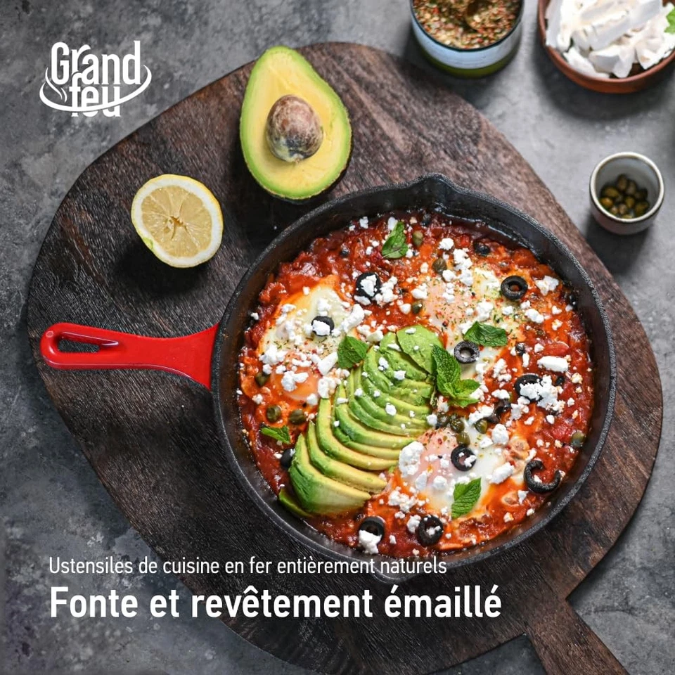 Poêle à frire en fonte émaillée avec poignée - Poêle à frire pratique durable... - Image 2 of 4