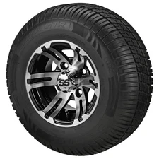 (4) Golf Cart 205/50-10 Low Profile Tires on 10x7 Black/Machined Epic Wheels