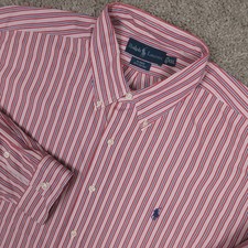 Vintage Ralph Lauren Shirt Mens 2XL Red Striped Blue Pony Logo Blake Button Up