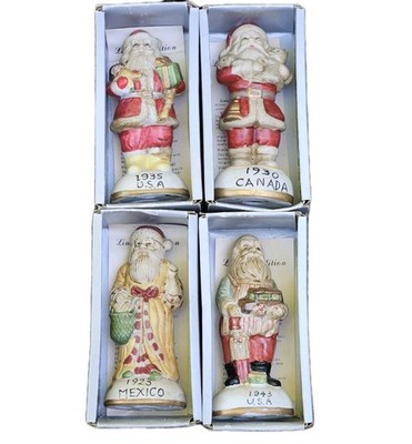 Limited Edition Ceramic Antique Santas Set of 4; USA(2), Canada, Mexico. Used