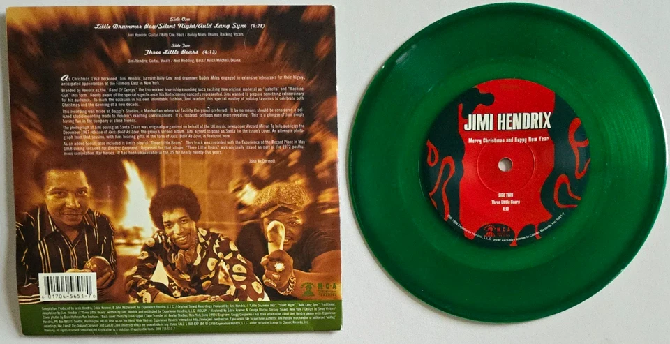 JIMI HENDRIX/MERRY CHRISTMAS AND HAPPY NEW YEAR  7" 45RPM GREEN VINYL NM - Image 3 of 4