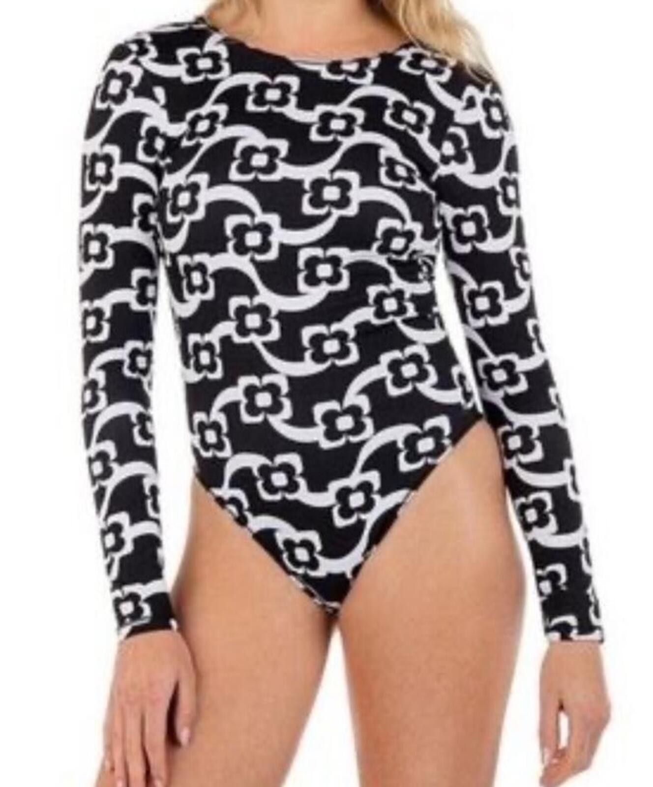 HURLEY black/white Mod Max Tie Back Long Sleeve Cheeky rashguard Surf Suit Small