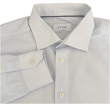Eton Contemporary Dress Shirt Mens 43 17 Blue Geometric Long Sleeve Button Up