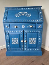 Rustic Bureau Desk Craft Cupboard Sewing Station Blue White - LOCAL DELIVERY