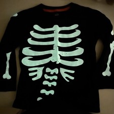 Carters Halloween Glow In The Dark Skeleton Size 5 Long Sleeve Shirt Kid Black V