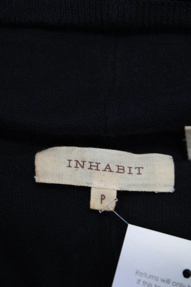 Cárdigan suéter tejido frontal abierto manga larga Inhabit para mujer negro algodón pequeño Foto 4 de 4